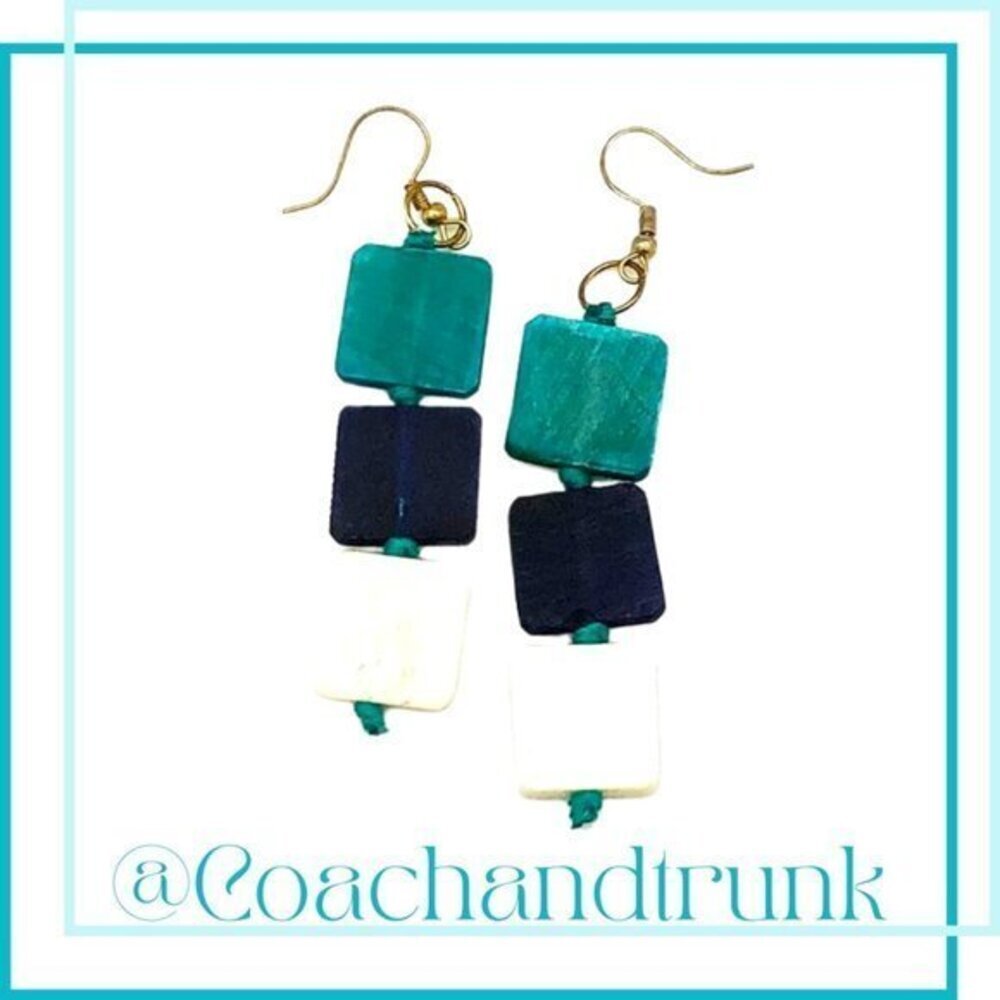 ARTISAN Blue Green White Hand Dyed Earrings Matching Necklace Available